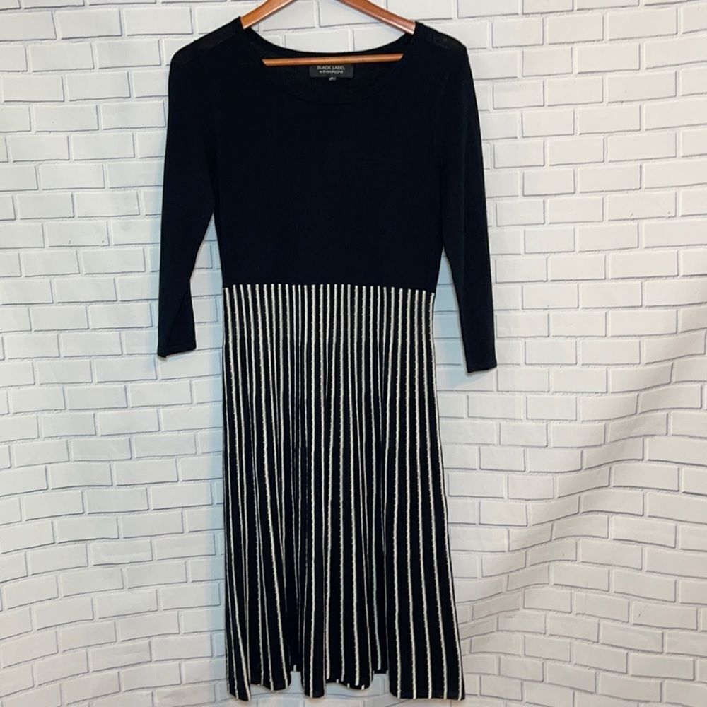 Black Label By‎ Evan Picone Black Stiped Skirt Knit Dress Sz M - Picture 2 of 6